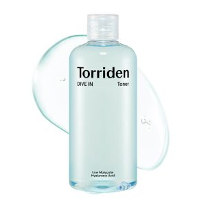 Torriden Dive In Toner 300ml, a refreshing, mildly acidic toner that's gentle on the skin. Moisturizing, Korean cosmetics, perfect for combination and oily skin types. Wipe-off toner, cotton pack, and hydrating hyaluronic acid.