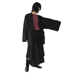 [Le sucood] Yukata motif Japanese style cardigan, jinbei, kimono, hakama, haori, men's, women's, large size, loose fit, mode, fashion, unique, summer cardigan, hakama, plain, simple, stylish, kimono, black, middle