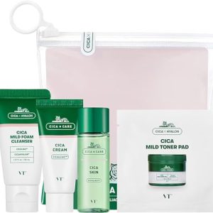 VTCOSMETICS VT CICA Trial Kit Set Travel Kit Mild Foam Cleanser Skin Cream Toner Pad Moisturizing Sensitive Skin Skin Care Facial Cleanser Toner