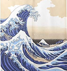 Noren Kobo Noren Ukiyo-e Japanese style Tapestry Half-length Noren Traditional Hokusai Width 85 x Length 150cm White Wave Lace Fabric 2047