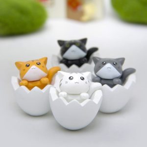 WOWTAC 4 Cute Eggshell Cats Cat Figurine Entrance Accessories Interior Decoration Lucky Cat Lucky Beckoning Birthday Gift (White Eggshell)