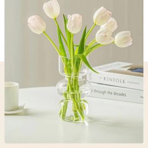 European modern table glass vase, glass vase, unbreakable, large, stylish, flower vase, fashionable, Nordic, Italian, black, stylish, vase, dried flowers, flower arrangement, artificial flowers (CLEAR, 18cm)