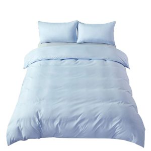 Queen size 4-piece bedding set, cotton blend, solid color, duvet cover, fitted sheet, pillowcase, washable, quick-drying, dust mite resistant (light blue)