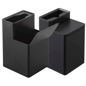 Yamazaki Flushable Toilet Brush Stand with Replacement Brush Storage & Cleaner Sheet Storage Toilet Wiper Stand [Set of 2] Tower Black 5723 6061