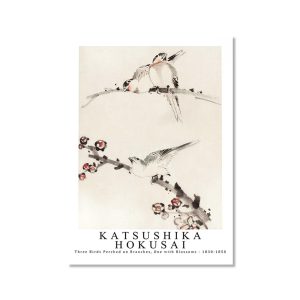 KUBAPIG Japanese Print Katsushika Hokusai Art Exhibition Poster Vintage Flower Bird Canvas Painting Wall Picture for Living Room Decoration (SKU9,50.8 x 71.1 cm=(50 x 70 cm),Unframed)