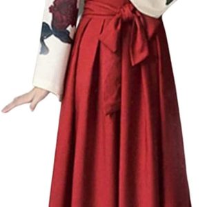 [Lady Lazy] Taisho Romance Hakama Kimono Japanese Clothing Cosplay Costume Long Women's Costume Yukata Rose Pattern (Red, L)