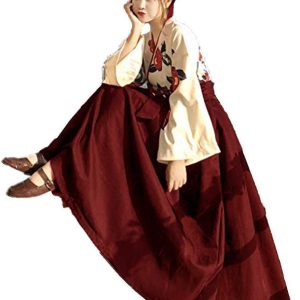 [Lady Lazy] Taisho Romance Hakama Japanese Clothing Kimono Hanfu Japanese Costume Cosplay Ethnic Costume Women's Large Size Cross-dressing Long Camellia Pattern (Red, XS)