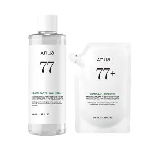 ANUA Houttuynia Cordata 77 Soothing Toner 340ml (Full Product) + Houttuynia Cordata 77 Soothing Toner 340ml (Refill) Set. Large Capacity Toner, Moisturizing, and Hydrating. For Sensitive and Oily Skin. Heartleaf Toner Refill. Skincare.