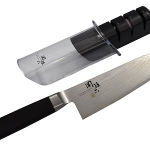 Kai Damascus Santoku Knife 165mm AE-5200 & Diamond & Ceramic Sharpener Set Made in Japan