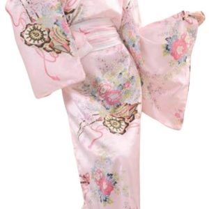 [Lady Lazy] Sexy Kimono, Japanese Clothing, Cosplay, Japanese Style, Long, Cross-dressing, Yukata, Floral Pattern, with Obi (Pink)