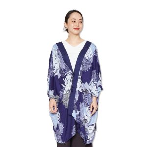 Chrysanthemum pattern, Narai cardigan, Haori, Floral pattern, Modern Japanese clothing, Women's, UV protection, Japanese clothing, Kimono, Japan, Japanese pattern, Japanese style, Kimono, Kyoto, Asakusa, Yukata, Mother's Day, Wamonoya Kaya Favolic (Navy)