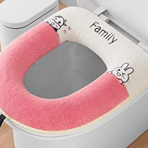 New toilet seat cover, toilet seat sheet, toilet seat cover pad, toilet cover, toilet seat cover for O-shaped, U-shaped, V-shaped toilet seats, compatible with washable and heated toilet seats, stays in place, warm, stretchy, antibacterial, warm, thick, washable, fluffy, lint-free, Velcro attachment, hand washable, reusable (pink)