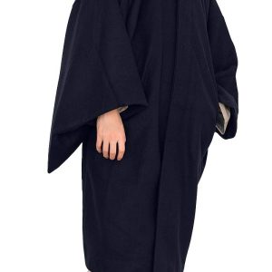 [KYOETSU] Japanese style coat with square sleeves, kimono coat, wool blend, men's (M, navy)