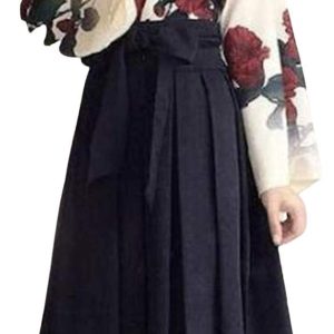 [Lady Lazy] Taisho Romance Hakama Kimono Japanese Clothing Cosplay Costume Long Women's Costume Yukata Rose Pattern (Black, S)