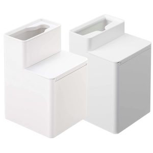 Yamazaki Flushable Toilet Brush Stand with Replacement Brush Storage & Cleaner Sheet Storage Toilet Wiper Stand [Set of 2] Tower White 5722 6060