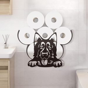 WADORN Metal Toilet Paper Holder, Dog Black Wall Mounted Toilet Paper Holder Funny Animal Toilet Paper Organizer Stand Extra 8 Rolls for Bathroom