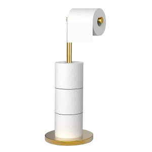 TeamSky Toilet Paper Storage EasyStore Butler Toilet Paper Holder Stainless Steel Freestanding Toilet Paper Holder Stand Bathroom Storage for 6 Rolls of Toilet Paper Modern Stainless Steel Toilet Paper Stand (Gold)