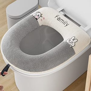 New toilet seat cover, toilet seat sheet, toilet seat cover pad, toilet cover, toilet seat cover for O-shaped, U-shaped, V-shaped toilet seats, compatible with cleaning and heating types, does not slip, cold protection, stretchy, antibacterial, cold protection, thick, washable, fluffy, lint-free, Velcro attachment, hand washable, reusable (gray)