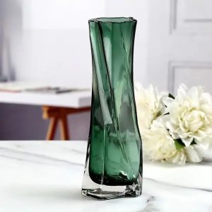 EAXE European Modern Table Waist Glass Vase 24CM, 19CM, 14CM Vase Glass Flower Base Unbreakable Large Stylish Flower Vase Stylish Nordic Italian Black Stylish Vase Dried Flowers Ikebana Artificial Flowers (DARK GREEN, 24cm (L))