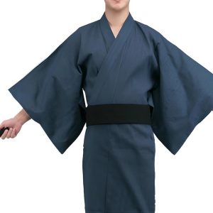 [Akurudo] Yukata for Men, Japanese Clothing, Square Belt, 2-Piece Set, Striped Pattern, Kimono, Easy to Wear, Men's Yukata Set, Plain, Simple, Soft to the Touch, Gentlemen's, Front Opening, Nightwear, Roomwear, Men, Japanese Style, Fireworks Festival, Bon Festival (Blue, L)