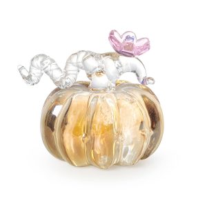 LONGWIN Handmade Blown Glass Pumpkin Sculpture with Paper Hammer - 2.9 Inch Crystal Small Fake Halloween Pumpkin Decoration Series Collectible Carving Fall Harvest Decor Home/Thanksgiving Decoration (Yellow)