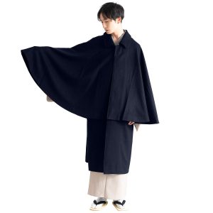 [KYOETSU] Japanese style coat, Tombi Inverness, double layered, wool blend fabric, new material, men's (M, navy)