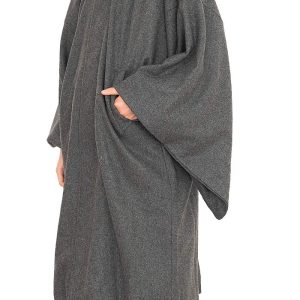 [KYOETSU] Japanese style coat with square sleeves, kimono coat, wool blend, men's (LL, gray)