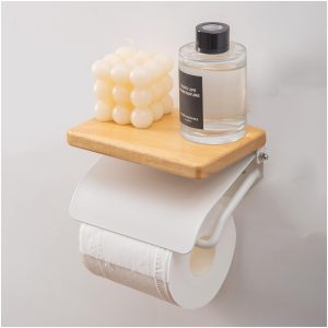 Wonshiu Toilet Paper Holder Natural Wood with Top Stylish Single 1 Roll Paper Holder (Natural x White, Single)