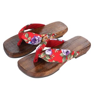 [XGOPTS] Geta, Paulownia Geta, Women's, Female, Strap Geta, Japanese Style, Yukata Geta, Girls, Thick Sole, Geta-Style Sandals, Anti-Slip, Breathable, Moisture Resistant, Setta, Painless, Japanese Clothing, Kimono, Footwear, Summer Festival, Cosplay Geta, Bon Odori, Zori, Entrance Geta, Thong Sandals, Walking, Fireworks Festival, Hot Springs, Travel, Red, 23cm