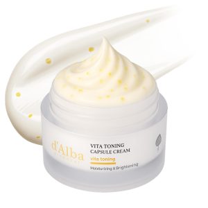 d'Alba Vita Toning Capsule Cream 55g - Whitening, Anti-Dark Spots, Fine Lines, Brightening, Glowing, Firming, Moisturizing, Vitamin C, Niacinamide, Glutathione, and Three Types of Hyaluronic Acid. Non-greasy, Hydrating, For Dry and Sensitive Skin. Anti-Aging, Vegan.