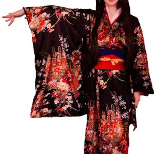 [Lady Lazy] Japanese clothing, kimono, Hell Girl, cosplay, Japanese style, long, yukata, floral pattern, furisode, black (S)