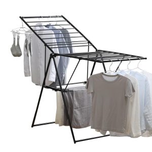 IRIS OHYAMA Clothes Drying Rack, Clothes Drying Stand, Indoor Clothes Drying Rack, Black, Wide Type, Adjustable Arm Angle to Dry Futons and Long Clothes, Flat Drying Possible, Can Dry About 5 People's Worth at a Time, Slim Storage, Lightweight, Multifunctional, Width 140-155cm/Height 99-140cm, Simple, For Single Living, Family, Rack, KTSM-157