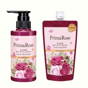 Prima Rose Easy Color Treatment 300g (Dark Brown/Natural Brown) / Elegant rose scent, diamine-free, paraben-free, pump-type color treatment, no brush or gloves required, gray hair care, made in Japan, radiant cosmetics (Dark Brown, bottle + refill)