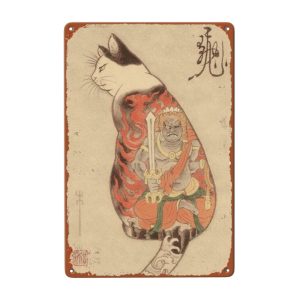 Vintage New Poster Japanese Ninja Samurai Cat Tattoo Metal Tin Sign Retro Home Cafe Office Art Bar Pub Garage Classic Wall Decor Plaque 8 x 12 Inch