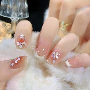 YOGOTI Nail Tips, Short, Gel Nails, Nail Stickers, False Nails, Spring/Summer Nails, Round Tips, Cute, Sparkly, Oval, Short, 3D Nails, 24 Pieces, Nail Supplies, Double-Sided Tape Included, Nail Art Tool Set (Cherry Blossoms)