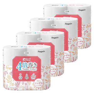 Iris Plaza Penguin Toilet Paper, Single, Coreless, Extra Long, 4x Length, 200m, 4 Rolls x 4 Sets (16 Rolls for 64 Rolls)