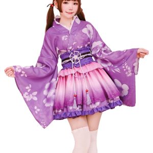 [JIURUN] Costume Set Cosplay Yukata Japanese Style Mini Skirt Kimono Japanese Clothes One Piece Lolita Long Sleeve Gothic Lolita Cosplay Mori Girl Lolita Large Size Dress Cross-dressing Clothes cosplay lolita Gothic Harajuku Cute Photoshoot Halloween Costume Set (Free, Purple)