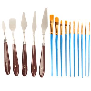 Palette knife, paint brush, 15-piece art paint brush set, flat brush, round brush, painting knife, stainless steel, oil painting knife, acrylic painting, watercolor painting, oil painting, painting, paint art tool, clay, pottery tool