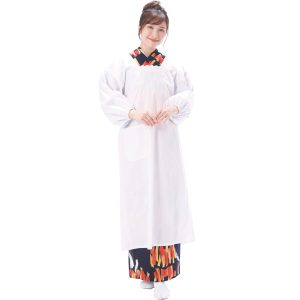 [Nishiki] Apron for weddings, funerals, formal occasions, white, for Japanese clothing, can be worn with kimono [choice of length: 120cm/100cm/85cm] Women's long length, cotton-polyester, with pockets, sleeved apron (120cm/L/k104)