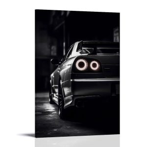 JDM R34 Skyline Black Car Poster Poster Decorative Painting Canvas Wall Art Living Room Bedroom Painting Wall Art Picture Print Home Bedroom Decor 16x24inch(40x60cm) Frame-style