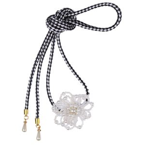 [TOuWA] Obi-jime, obi decoration, decorative cord, women's kimono accessories, Japanese clothing accessories, yukata, furisode, coming-of-age ceremony, graduation ceremony, fake pearl, flower (black + white)