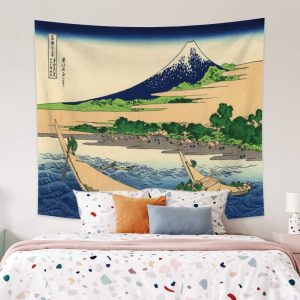 Qinunipoto Tapestry Thirty-six Views of Mount Fuji, Tokaido Ejiri Tagonoura Ryakugo, Japanese Style, Mount Fuji Theme, 180x160cm, Japanese Pattern, Retro, Decorative Art, Vintage, Art Poster, Wall Hanging Decoration, Ukiyo-e, Katsushika Hokusai, 19th Century, Japanese Painting, 1830s, Interior, Wall Decoration, Modern Art, Housewarming Gift, Atmosphere Change, Multifunctional Cloth, Suitable for Photo/Live/Youtube/Video Background, Home/Shop