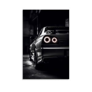 JDM R34 Skyline Black Car Poster Poster Decorative Painting Canvas Wall Art Living Room Bedroom Painting Wall Art Picture Print Home Bedroom Decor 08x12inch(20x30cm) Unframe-style