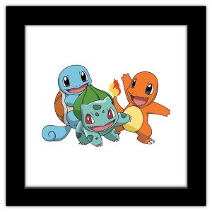 Trends International Gallery Pops Pokemon - Bulbasaur Charmander Squirtle Wall Art Black Framed Version 12" x 12"