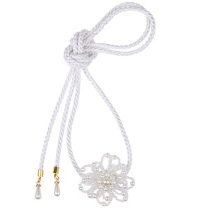 [TOuWA] Obi-jime, obi decoration, decorative cord, women's kimono accessories, Japanese clothing accessories, yukata, furisode, coming-of-age ceremony, graduation ceremony, fake pearl, flower (white)