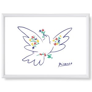 Picasso Dove of Peace Poster Art Poster Drawing A4 Framed SQIP Flower Colorful Simple Painting Picture Nordic Stylish Interior 020 (A4 (Frame Set))