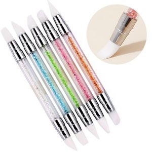 Nail Art Brushes 5-Piece Set Silicone Brush Gel Nail Brush Double-Ended Head Resin Tool Paint Brush Easy Art Nail Brush Set (5-Color Set: White, Blue, Green, Orange, Pink)