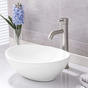 [With mixer tap] Stylish wash basin 410*340*145mm wash basin set freestanding wash basin hand washing basin white ceramic hand washing basin toilet hand washing bowl wash basin (oval)