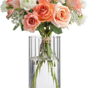 ComSaf Glass Vase, Small, 20cm Tall, Transparent, Stylish, Scandinavian, Flower Vase, For Living Room, Bedroom, Interior Decoration, Wedding, Valentine's Day, Mother's Day, Gift