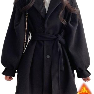 [Sorosis] Casual winter coat for commuting, going to school, dating, going out, cold weather, women's outerwear, kimono coat, V-neck, belted, long sleeves, jacket, large size, cardigan, elegant, women's, black, XL size